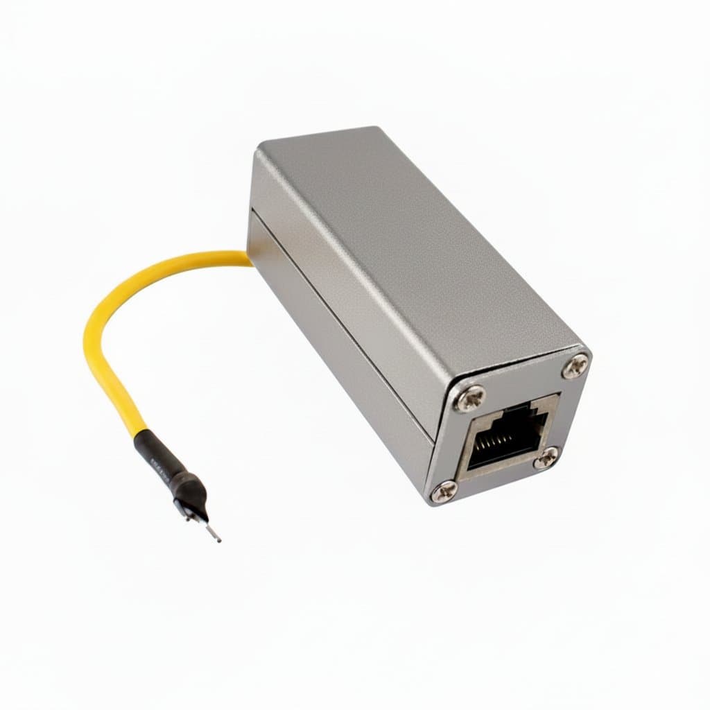 RJ45 Ethernet surge protector and lightning arrester device #79510, a durable network connector for safeguarding electronics from power spikes.