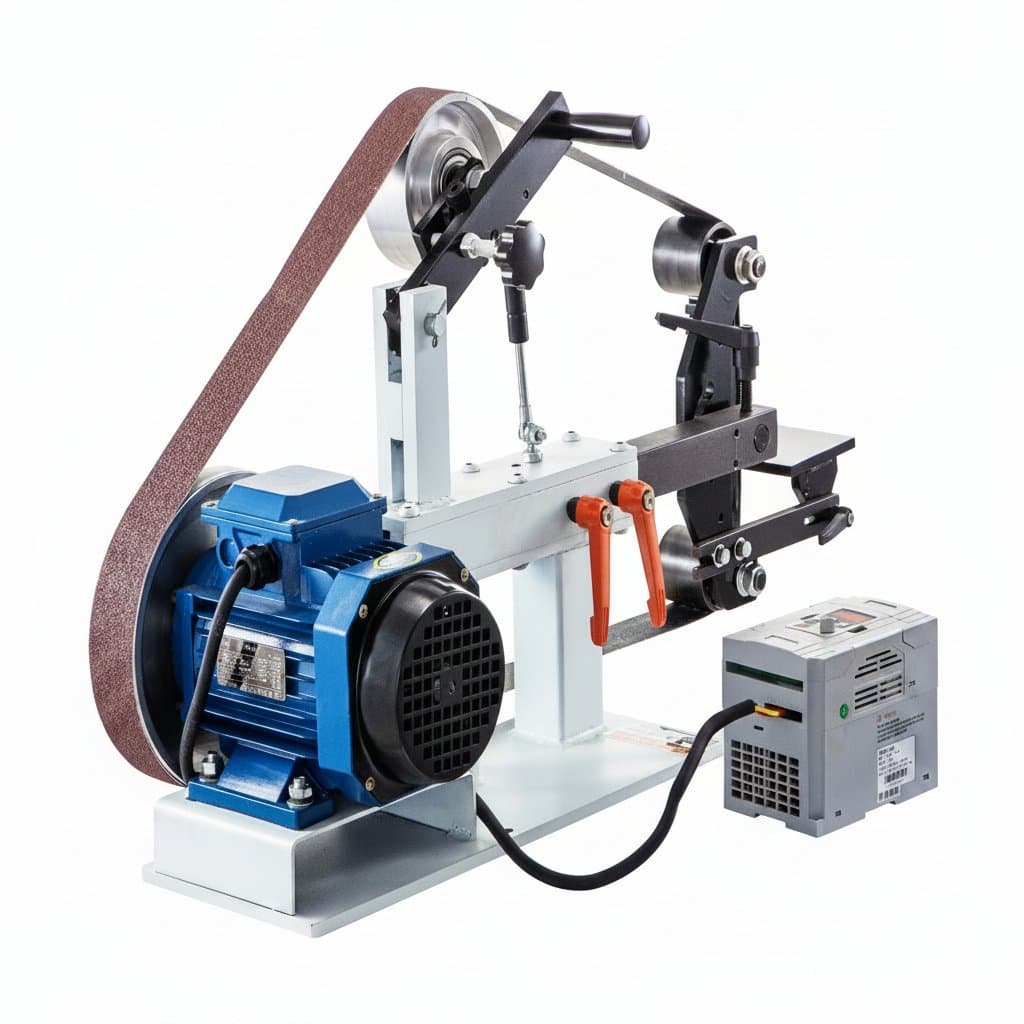 1.5KW belt grinder machine with 2x82-inch belt, variable/constant speed, and 3 modes for tool polishing and knife making.