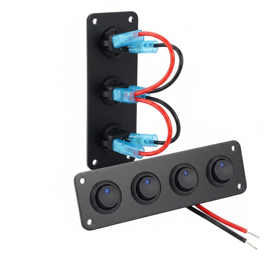 Marine-Grade Rocker Switch Panel | 1-4 Gang Toggle | 12V/USB Power | Blue LED Backlit