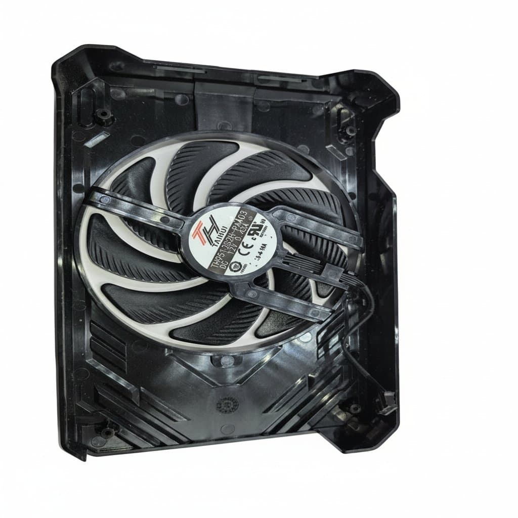 PALIT GeForce RTX4060 TI StormX replacement cooling fan with 4-pin PWM connector, black heatsink and dual ball bearing design.