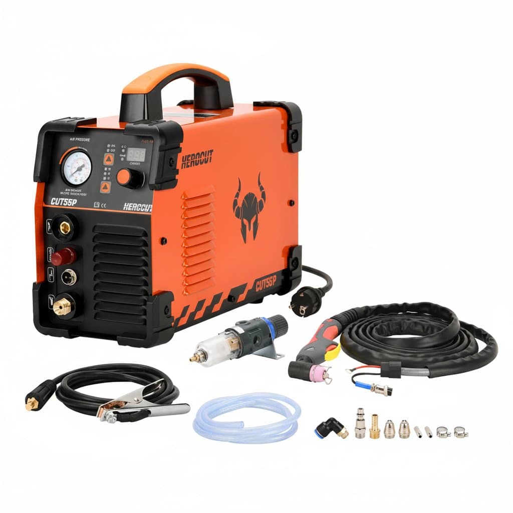 HEROCUT CUT55P 55 Amp Pilot Arc Plasma Cutter with 220V input, capable of cutting metal up to 16mm thick.