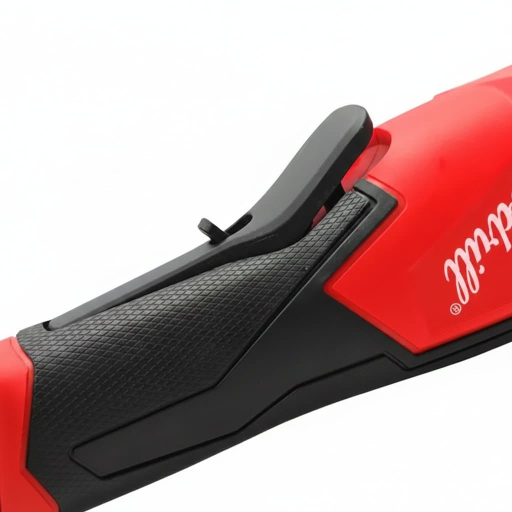 Milwaukee M18 cordless angle grinder with 125mm cutting disc, brushless motor, and red lithium-ion battery for polishing and cutting.