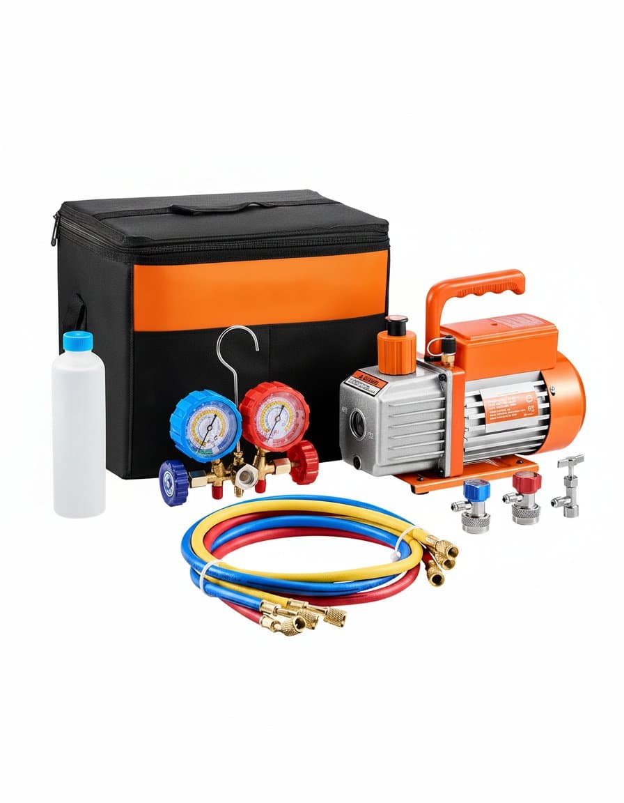 Vacuum Pump & Gauge Set | 3.5 CFM Single Stage | Compatible R134a R410A R22