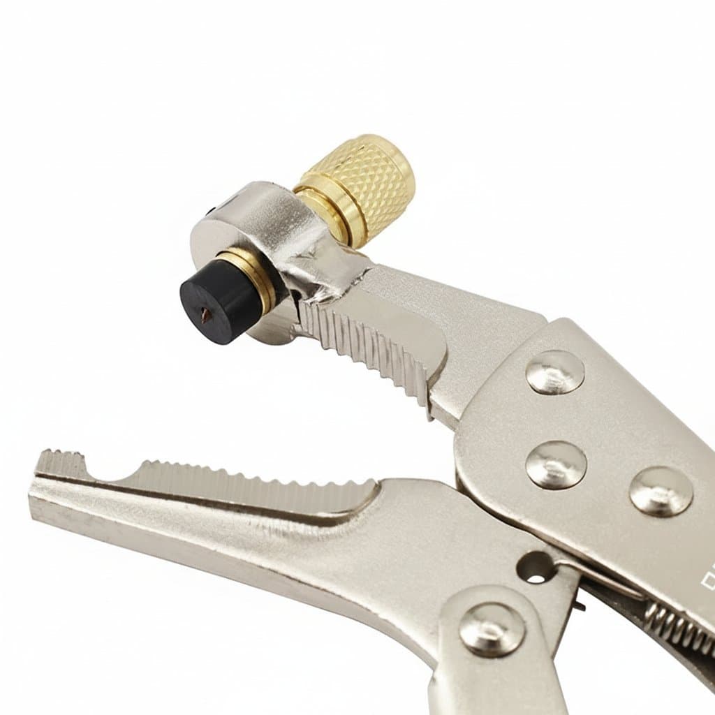 CT-308 Refrigerant Recovery Clamp, a locking plier tool for air conditioner tube repair, welding, and refrigerant refilling tasks.