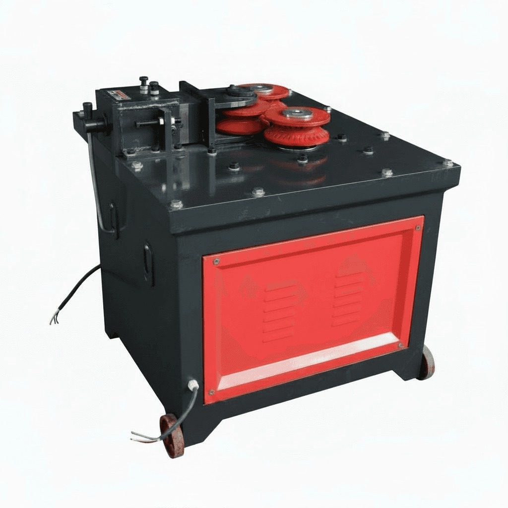 Fully automatic rebar bending and circling machine for construction, rolling steel reinforcement into precise hoops and spirals.