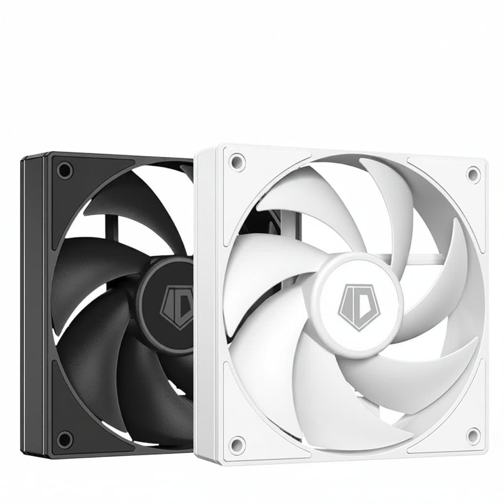 ID Cooling AF-125-K 12cm PWM PC case fan with black frame and white blades, designed for silent chassis, CPU radiator, and water cooling ventilation.