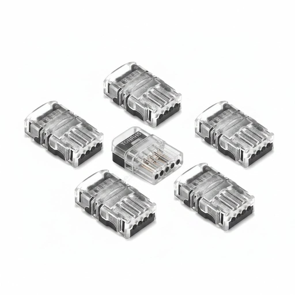 Waterproof 2 to 6 pin LED strip connectors for 8mm and 10mm wide strips, compatible with WS2811 and WS2812B addressable LED lights.