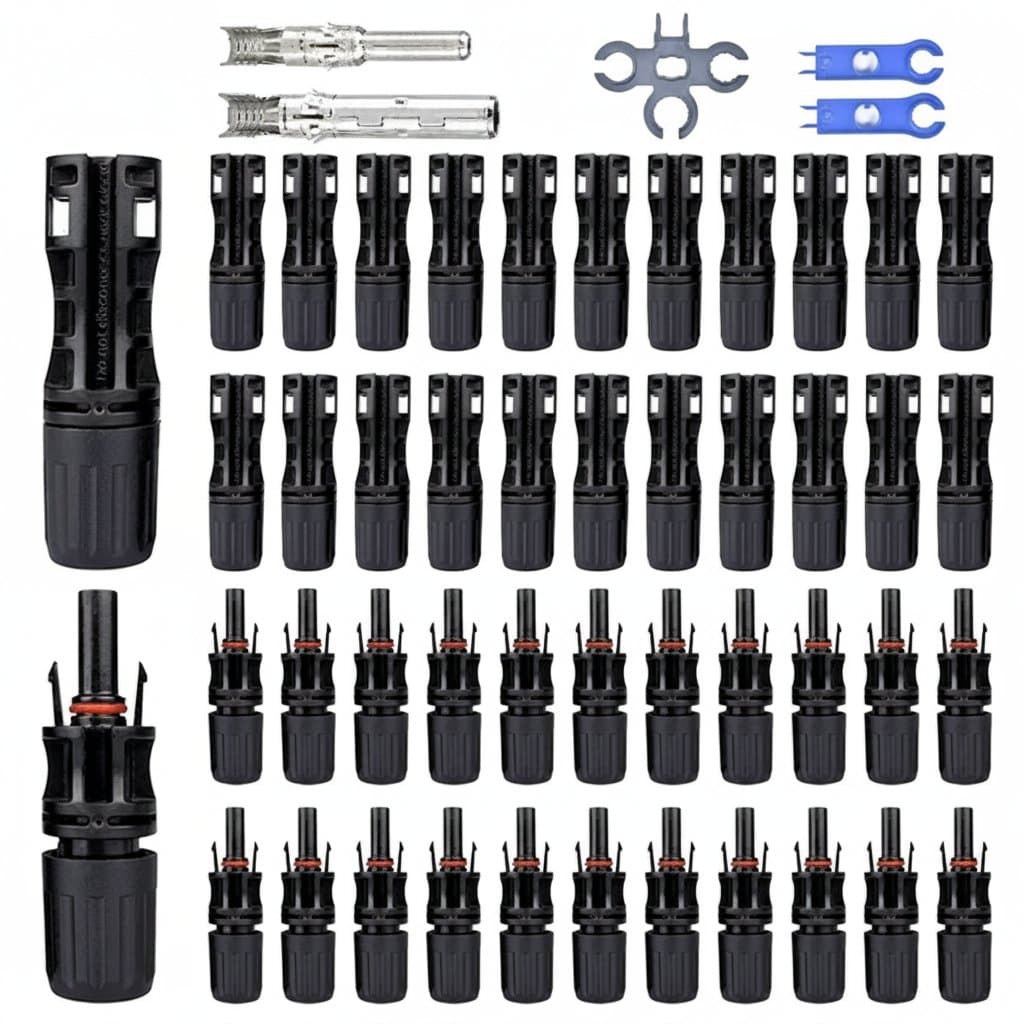 400-piece photovoltaic solar connector kit with MC4 compatible connectors, rated for 1000V 30A and 2.5-6mm2 PV cable.