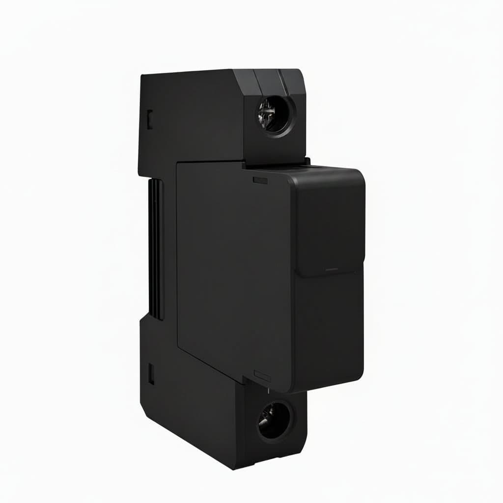 TOMZN T1T2 SPD Surge Protective Device mounted on a DIN rail, showing its compact design and pluggable module for easy replacement.