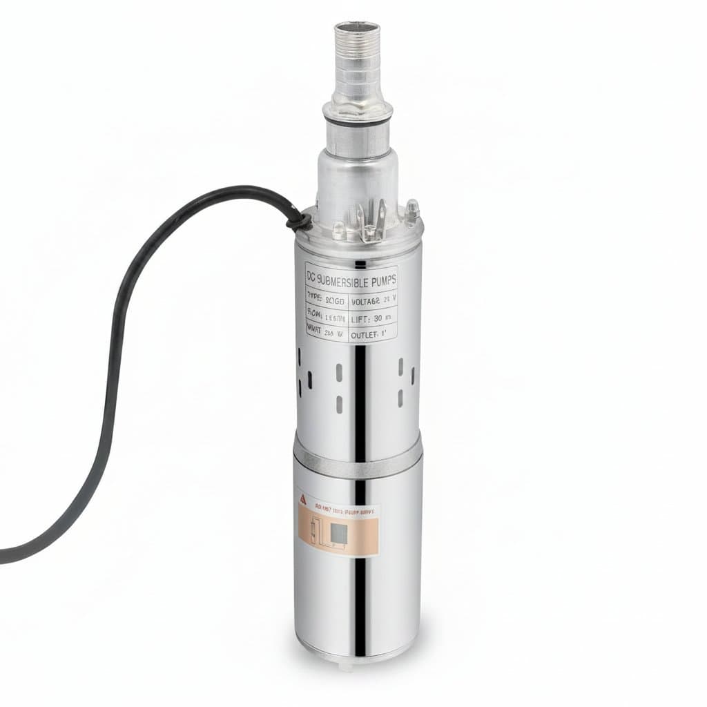 Solar-powered 200W 24V deep well submersible pump with 30m lift capacity, constructed from durable stainless steel for reliable water extraction.