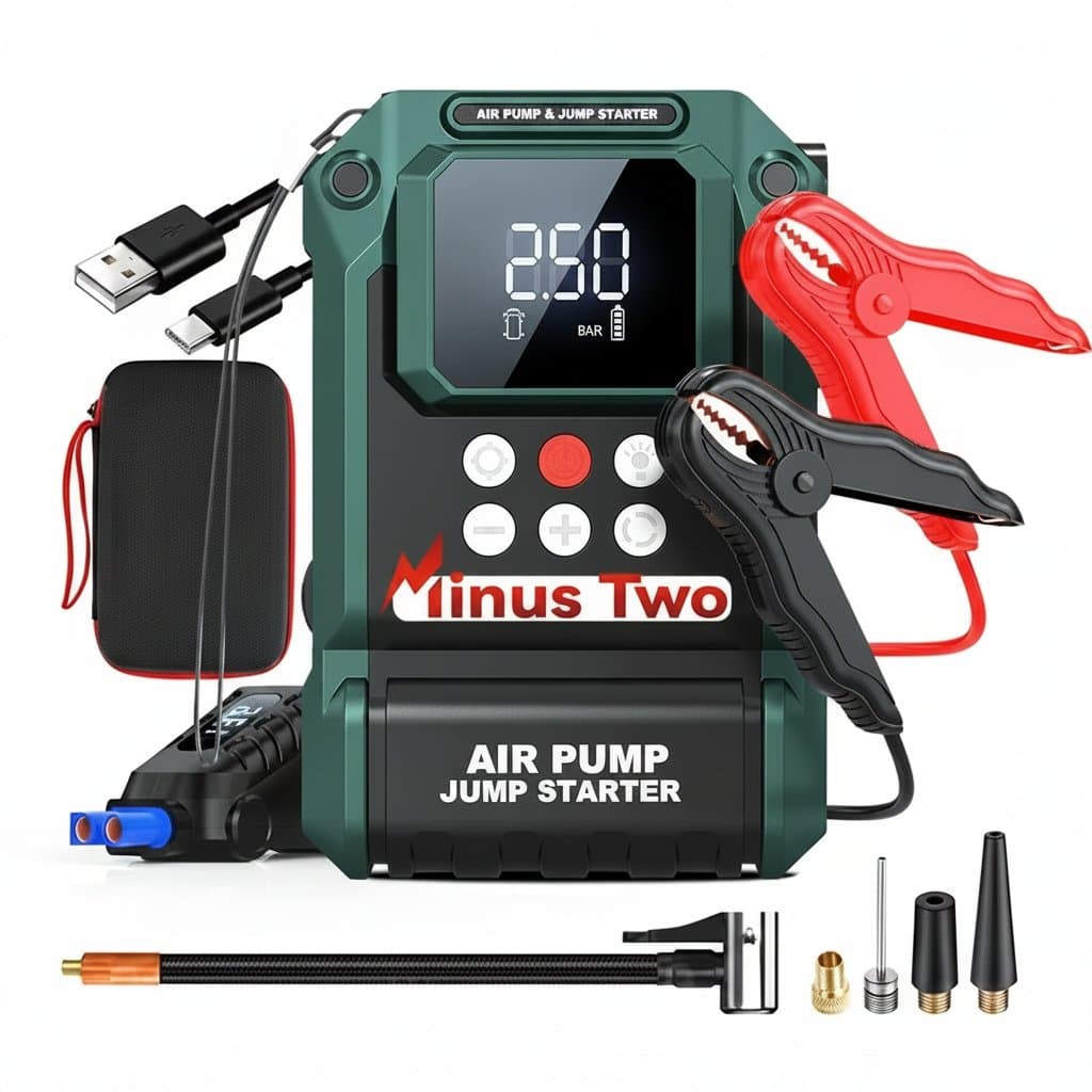 A portable car jump starter power bank with 150PSI air pump, a versatile alternative to traditional jumper cables for car.