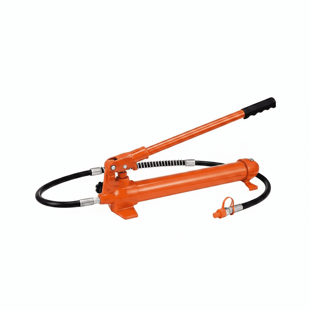 10 Ton Porta Power hydraulic ram and pump kit with 4.6-foot oil hose, bent frame repair tool, and durable storage case for automotive repair.
