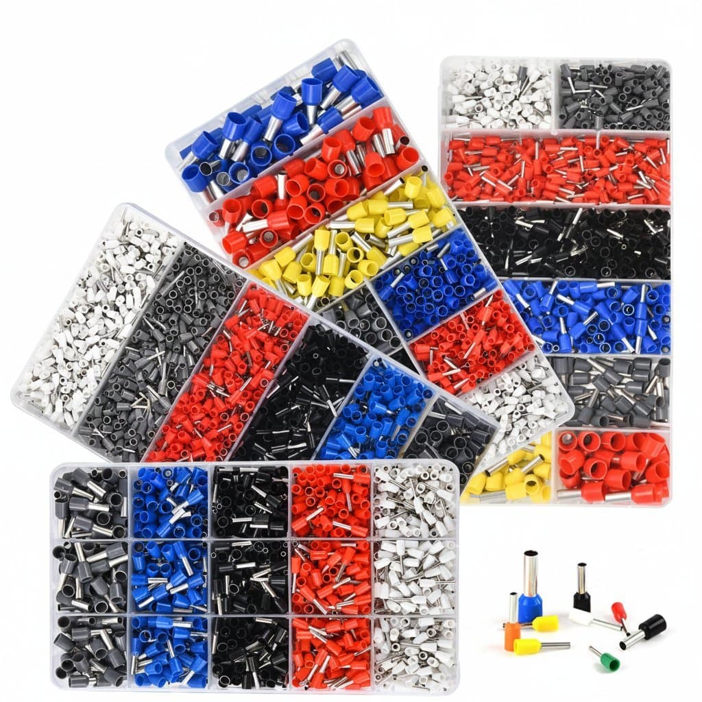Durable insulated crimp connector terminals for electrical wiring, cold-pressed design ensures secure connections in a 300 to 2000 piece set.