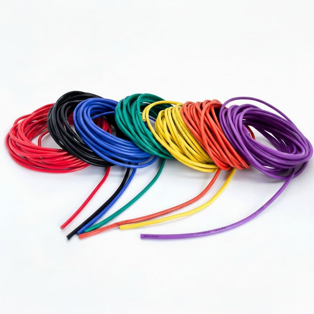 Soft and flexible silicone wire in multiple AWG sizes, from 14 to 30 gauge, with high-temperature resistant tin-coated copper conductors.