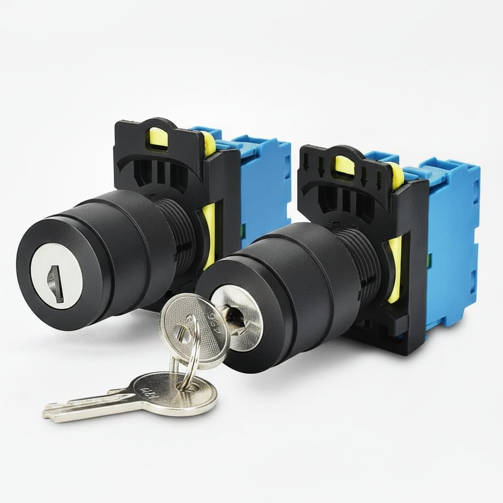 VaneAims 22mm LA36M rotary key switch with silver knob and two keys for 12v/220v 10A control in industrial panels.