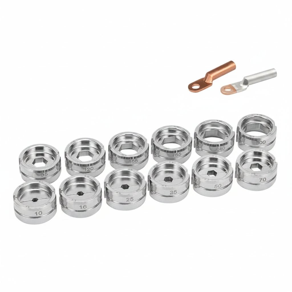 Hydraulic Crimping Dies set for GC-300 tool, designed for 10-300mm² cable lugs with durable steel construction.