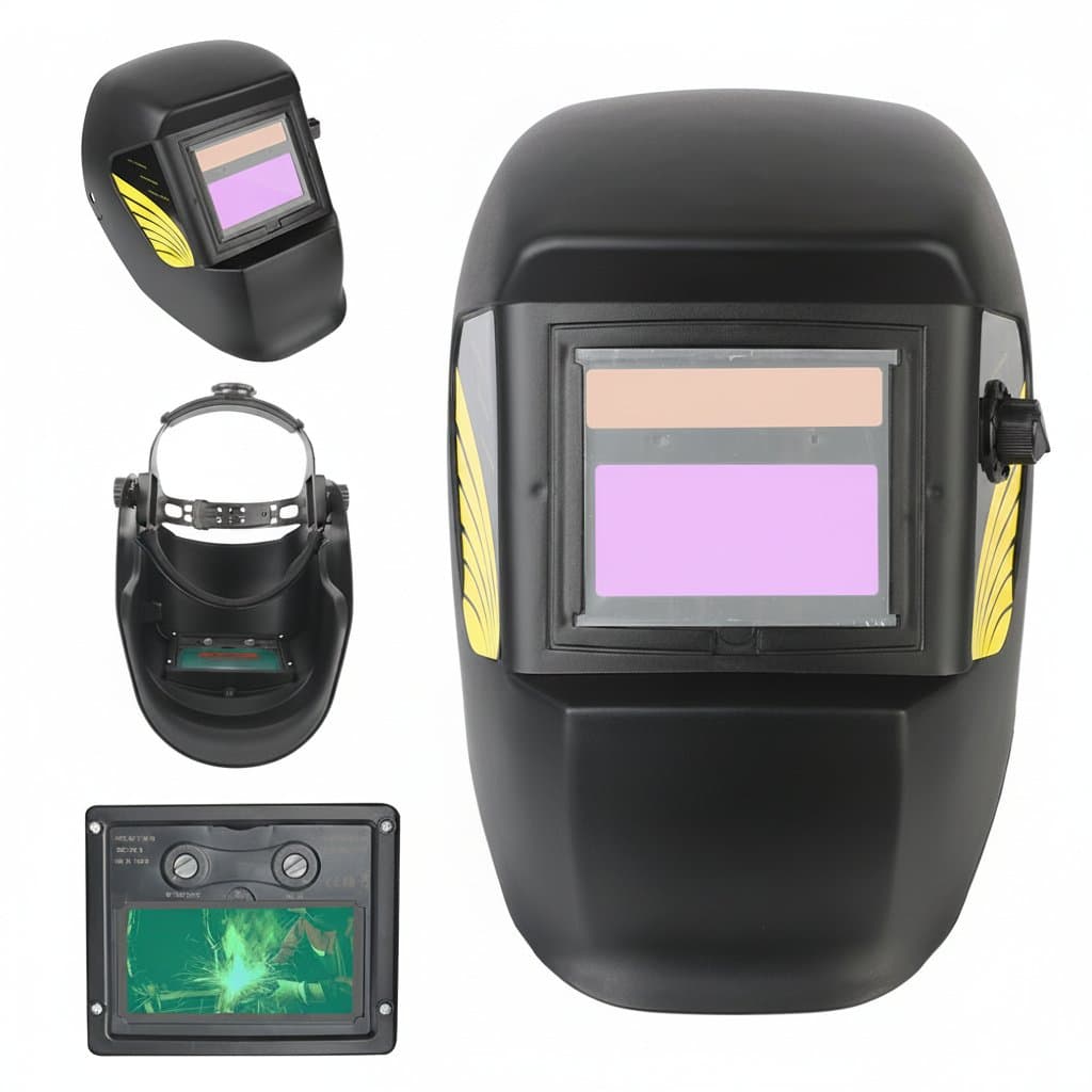 Auto-darkening welding helmet with large true color lens for arc welding, grinding, and cutting, powered by solar.