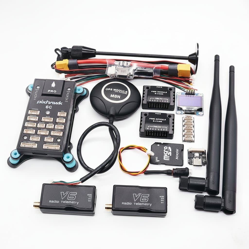 PIXHAWK 6C PRO flight controller with 32-bit processor, running Ardupilot and PX4 firmware, featuring 4G connectivity and built-in safety buzzer.