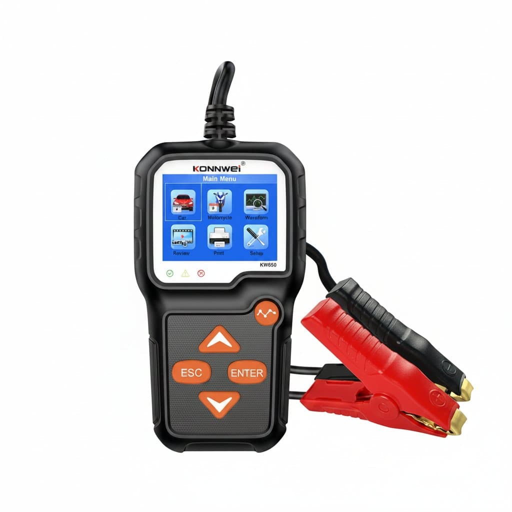 Car & Motorcycle Battery Tester | 6V/12V Battery Analyzer | 100-2000 CCA Cranking & Charging Tool