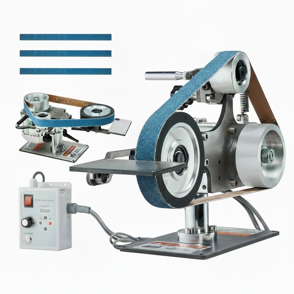 30x1-inch variable speed belt grinder sander with VFD and 550W motor for metalworking and knife making.