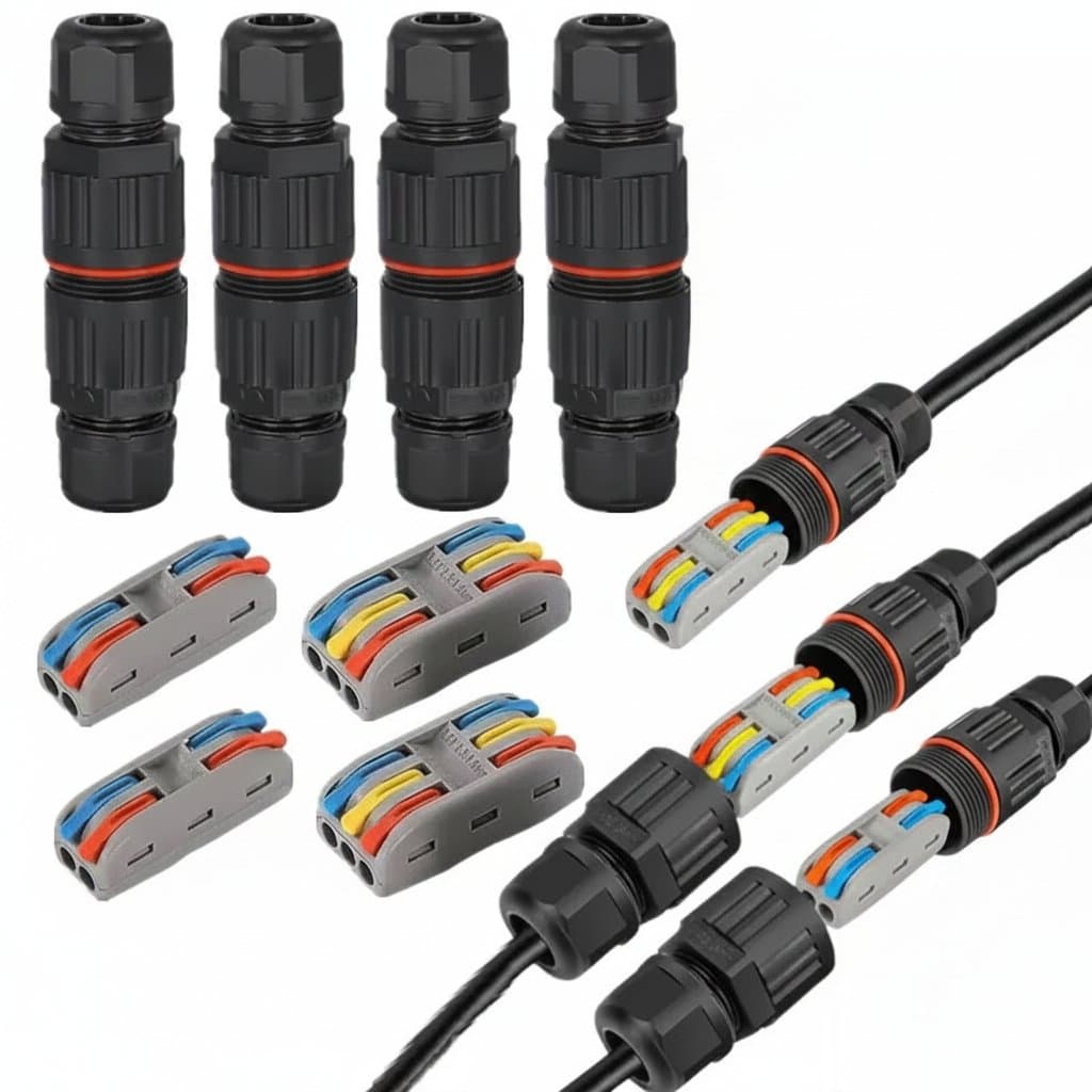 4-1PC IP68 waterproof wire connector for LED lights, featuring solderless quick-connect terminals for 2 and 3 pin outdoor wiring.