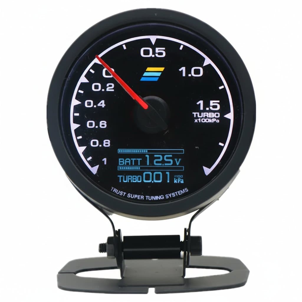 A 62mm GReddi LCD digital display car fuel pressure gauge, with multiple functions.