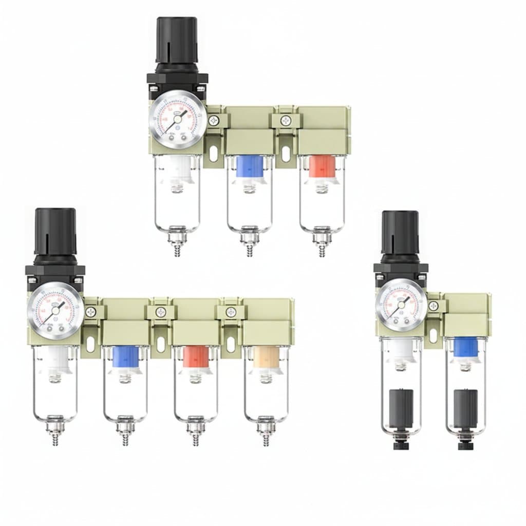 CWF/FF/FFF-2/3 Air Filter Regulator with manual drain, a pneumatic pressure regulator and oil water separator for compressor systems.