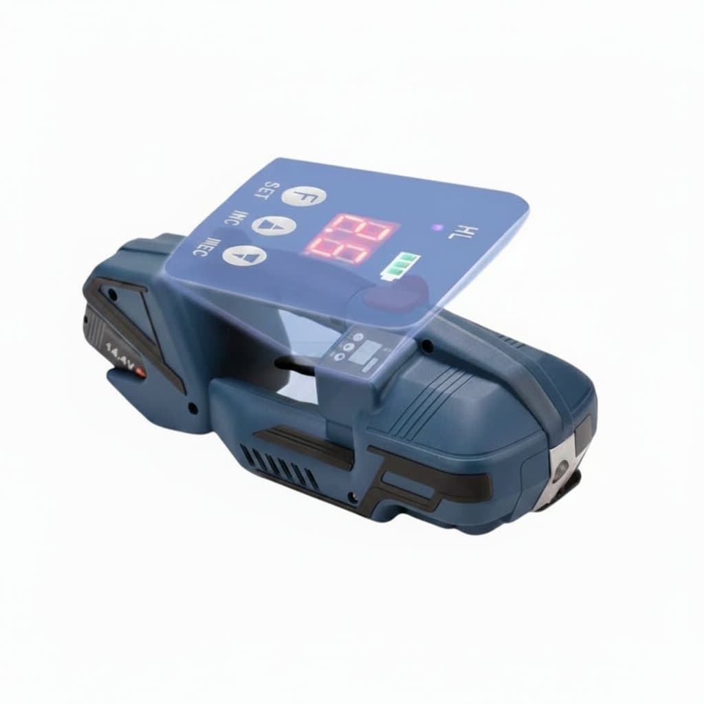 Portable electric strapping machine V2 with batteries, an automatic packaging tool for 13mm to 16mm PET and PP belts.
