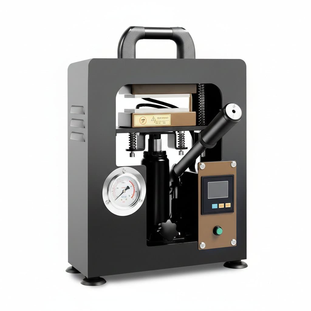 10-Ton Hydraulic Jack Heat Press Machine with digital LCD timer and pressure gauge for industrial bonding and laminating.
