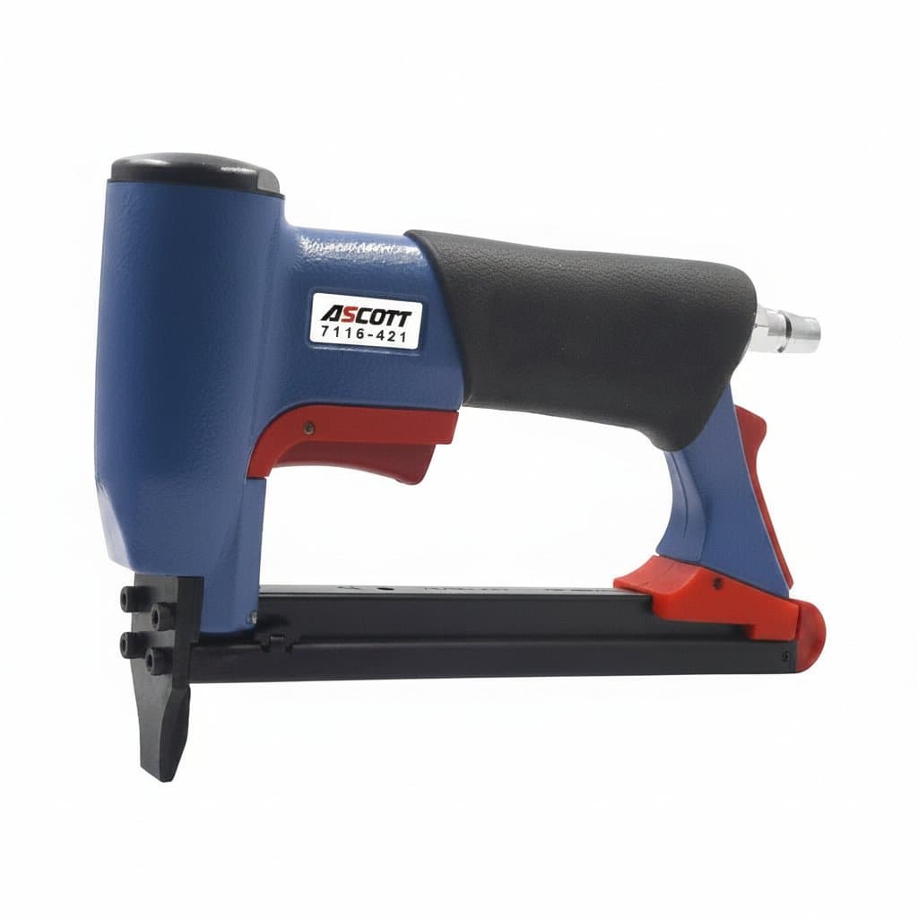 ASCOTT 21-gauge air upholstery stapler and nailer for furniture, cabinets, sofas, and fine woodworking tasks.