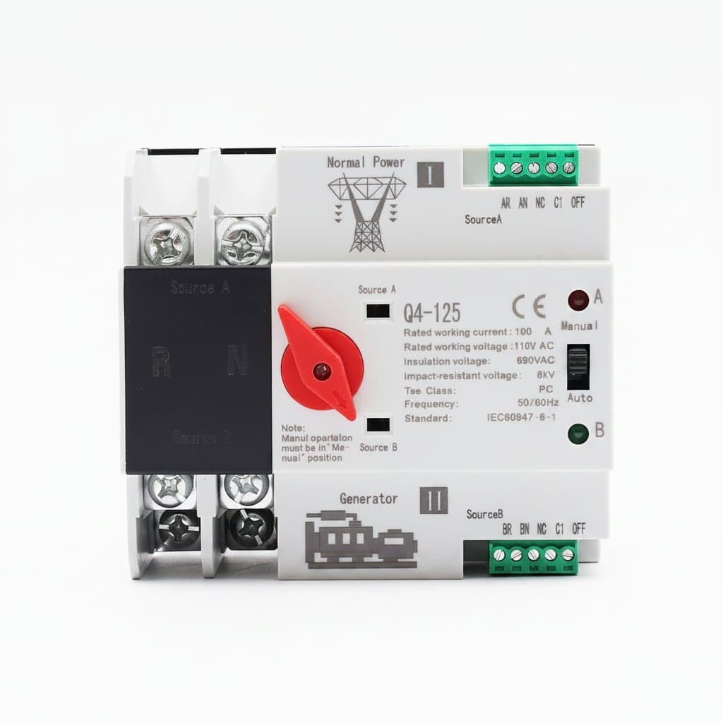 100A Automatic Transfer Switch | Dual Power Control for Grid & Generator | 110V