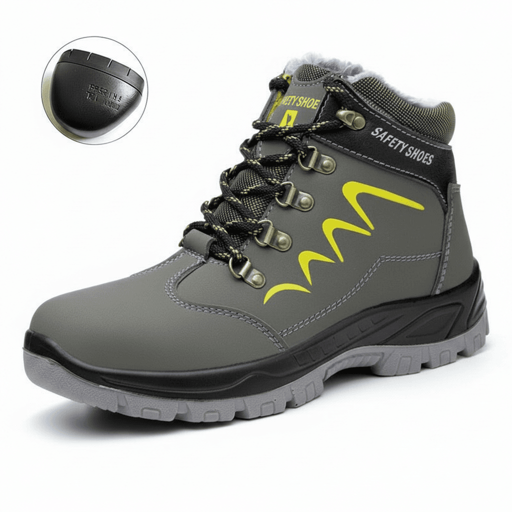 Steel Toe Cap Safety Boots, a pair of work boots.