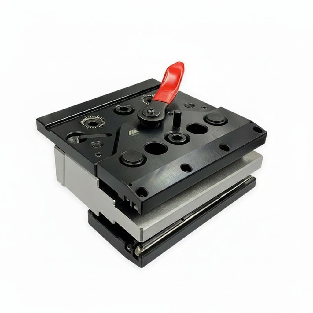 Quapin CNC bending tool press brake adaptors and SGRIP punch holders for AMADA machines, showing full set of precision clamps and components.