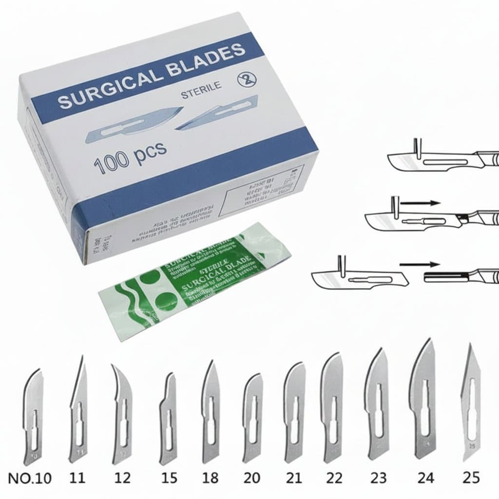 Sterile Carbon Steel Surgical Blades Scalpel Knife Set of 20-100 pieces for precise DIY cutting, phone repair, and crafting.