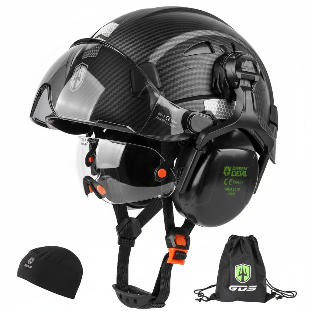 Z89.1 Hard Hat | Vented with Visor & Ear Muffs | Industrial Construction Safety Helmet - Image 1