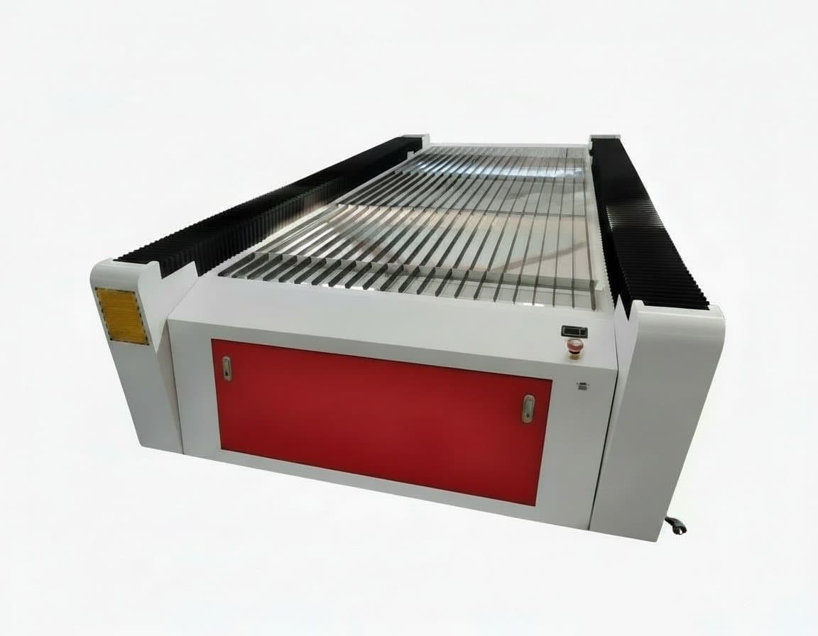 Large-format laser cutting and engraving machine processing acrylic sheet with detailed design.