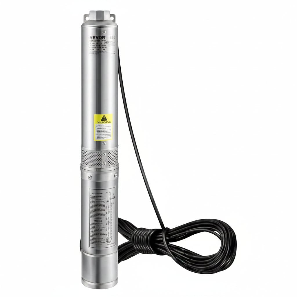 SucceBuy deep well submersible pump in stainless steel, available in 0.5 to 3 HP and 230V/60Hz, suitable for industrial, irrigation, and home water applications.