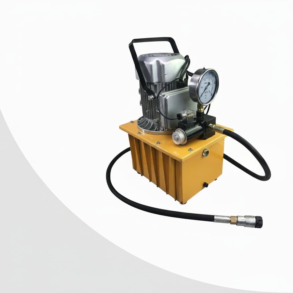 750W electric hydraulic pump with 70MPa/10000 PSI capacity, featuring pedal and solenoid valve control for industrial applications.