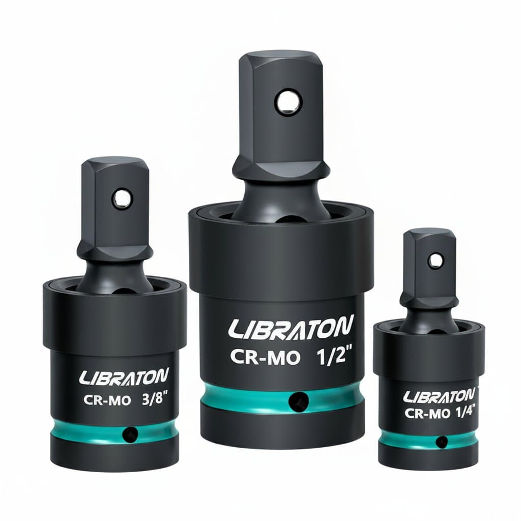A 3-piece swivel socket set, including 1/4", 3/8", and 1/2" Cr-Mo steel drive sockets, perfect for accessing spark plug socket.