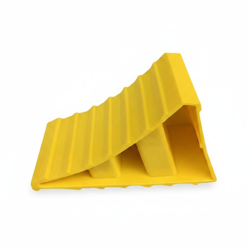Portable anti-slip wheel chocks for cars, RVs, trailers, and trucks, designed to prevent vehicles from rolling away.