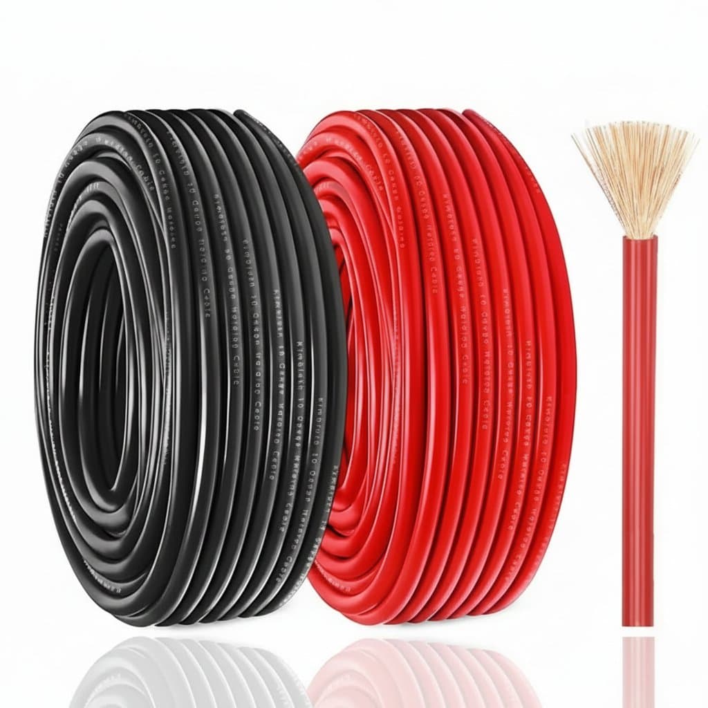 High Voltage AC Power Cable in multiple AWG sizes from 2 to 18, featuring flexible silicone insulation and stranded copper conductors for inverters and batteries.