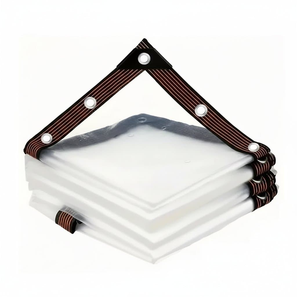 Clear Tarpaulin product with size options and water splash effect.