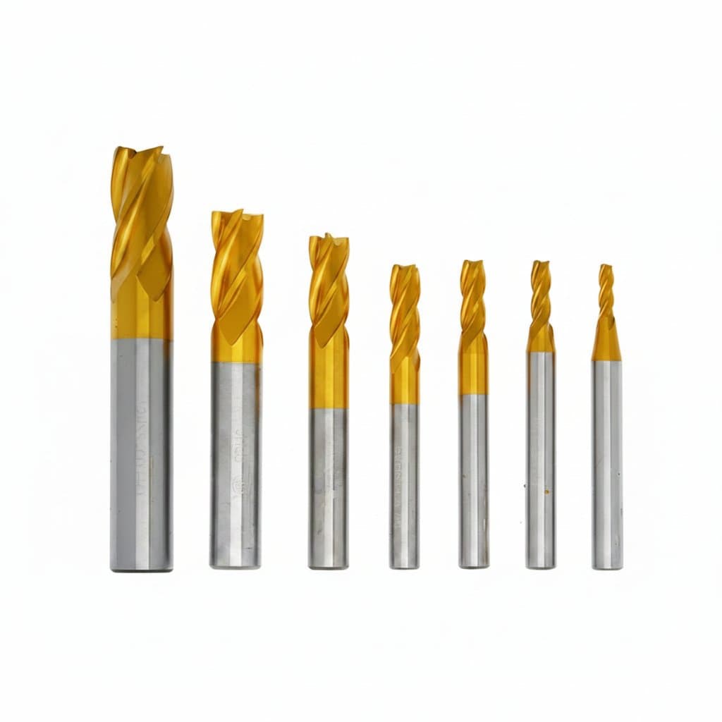 SIQICNC HSS M35 4-flute end mill set with titanium coating for metal and wood, sizes 1.5mm to 12mm in a durable case.