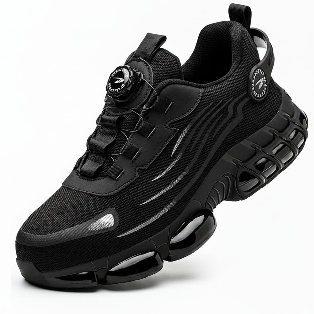 Men's safety shoes with elastic protection, featuring breathable odor-resistant design for comfortable casual and work use.