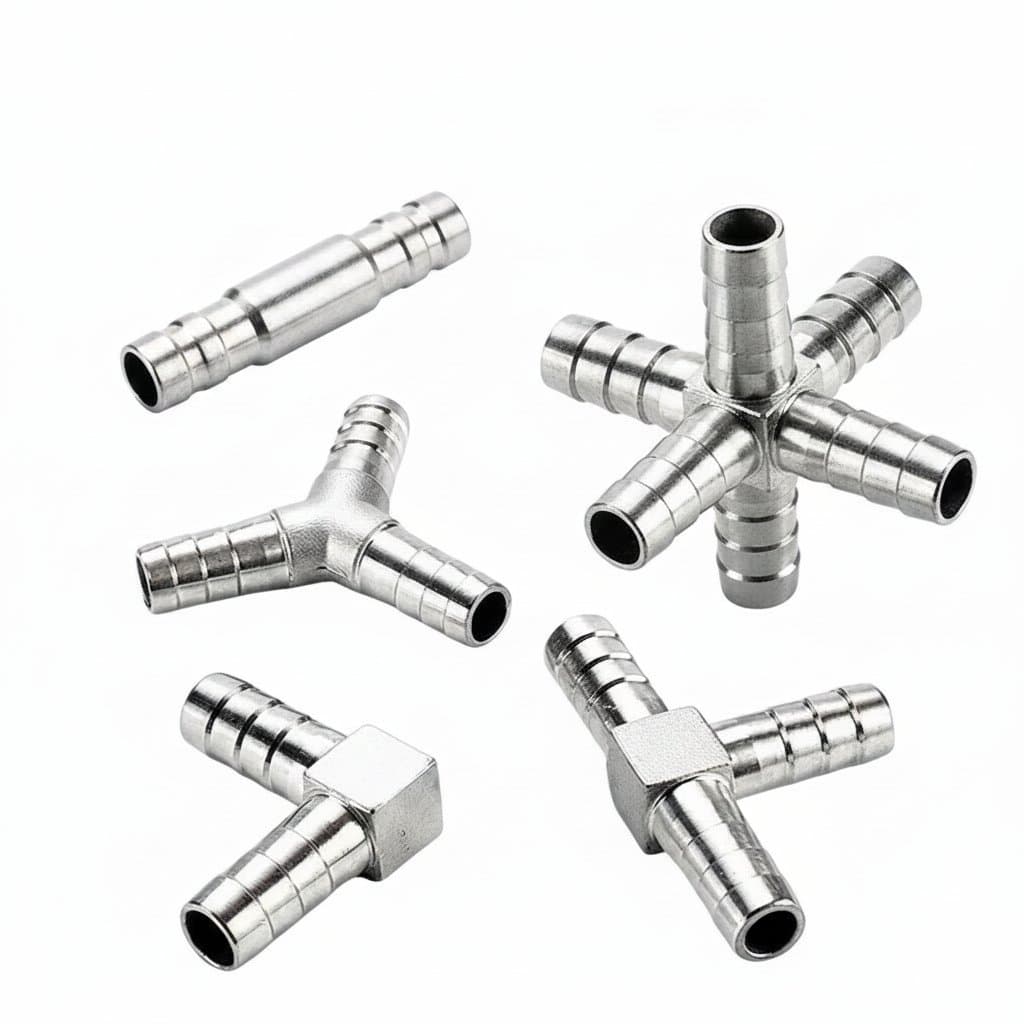 Stainless Steel Hose Barb Fittings | 304-Grade | 6-18mm Sizes | T, Y, Cross & Straight Connectors