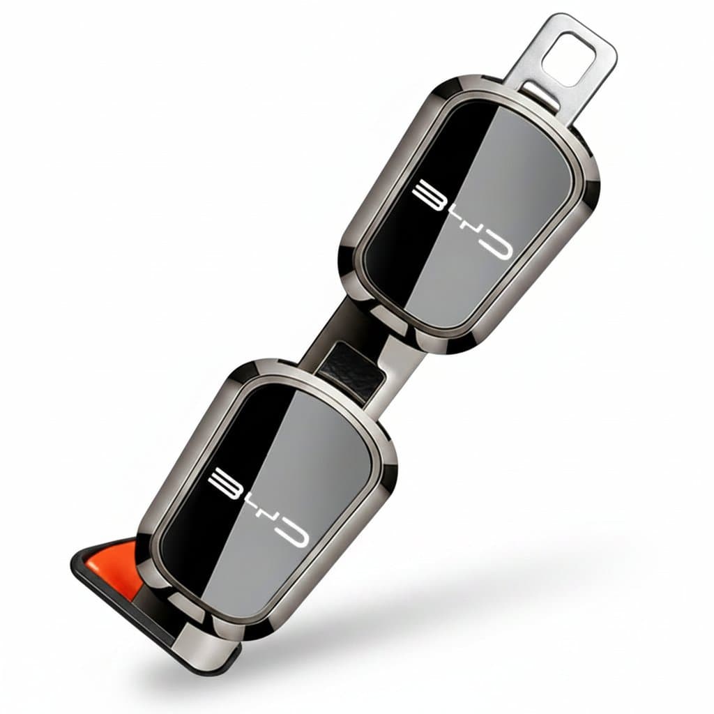 Two zinc alloy seat belt extender clips, universal for BYD cars, enhance safety and comfort during driving.