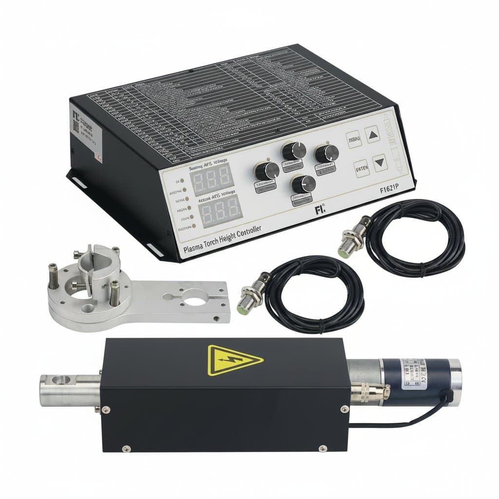 Maxgeek F1621 Plasma THC Torch Height Control with lifter and bumper for CNC plasma cutting machines, ensuring precise torch distance.
