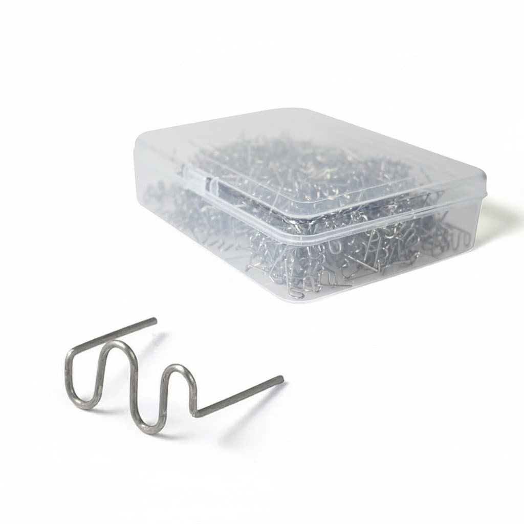 Hot Stapler Staples for plastic welder and automotive repair machine, boxed for easy carrying and storage.