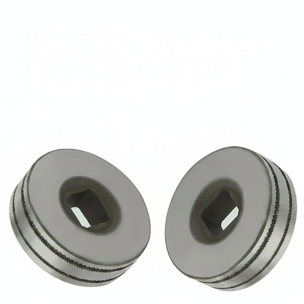 Knurled groove wire feed roll wheel for MIG welders, made of stainless steel in 0.6-0.8mm and 0.8-1.0mm sizes for smooth welding wire feeding.