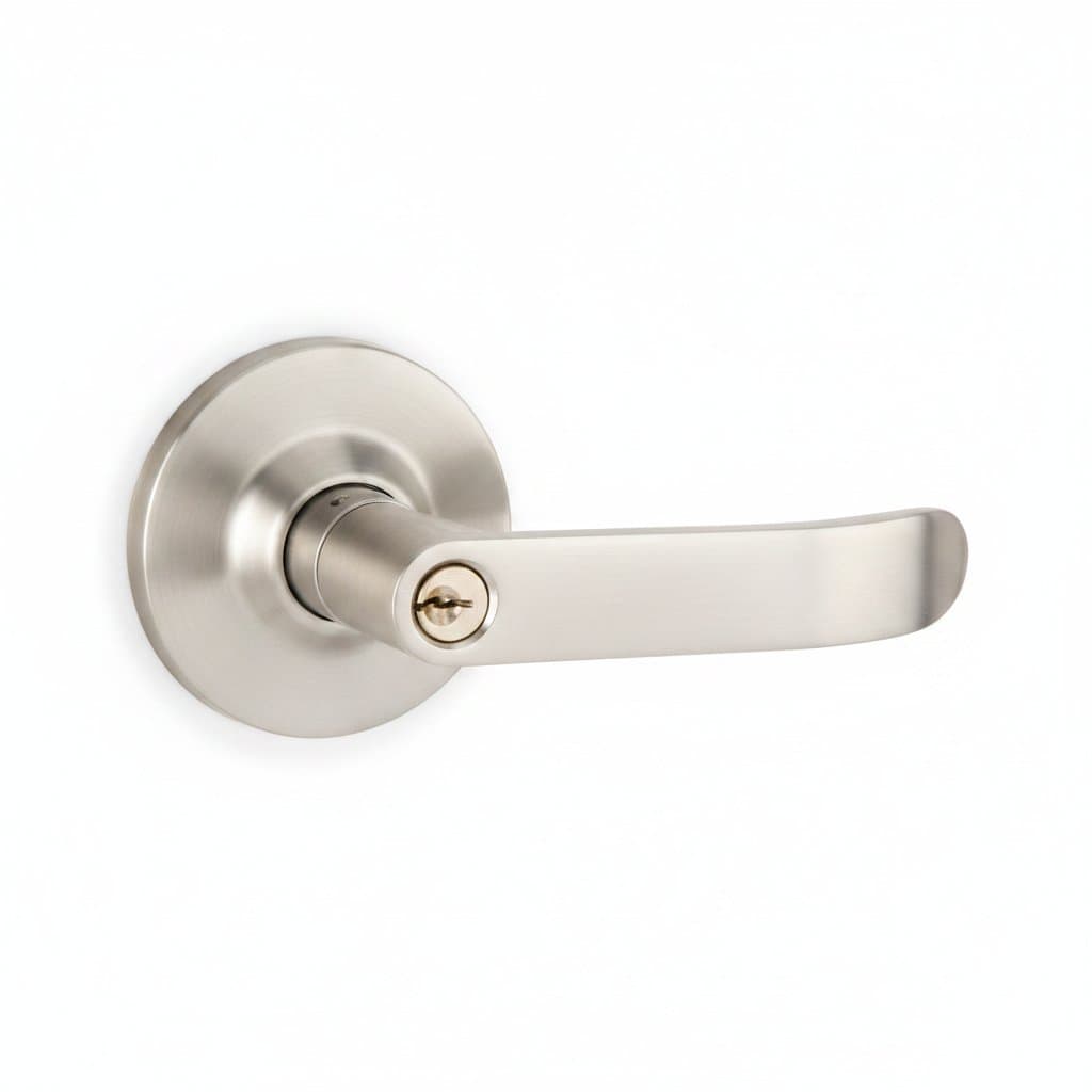Spherical three-bar handle lock set with ball mechanism and silent operation, includes three keys for bedroom doors.